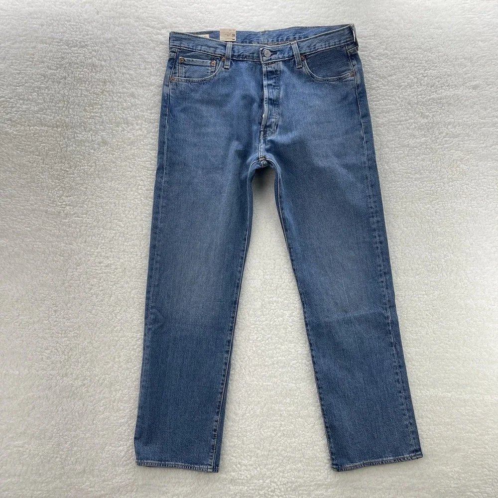 Levis 501 Jeans Mens 36x32 Blue Premium Original Button Fly Denim Grunge 90s